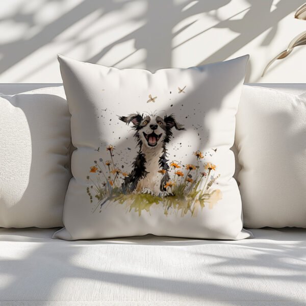Pillow Cover with Funny Border Collie Illustration - Image 4