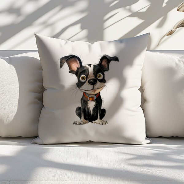 Pillow Cover with Funny Boston Terrier Illustration - Image 4