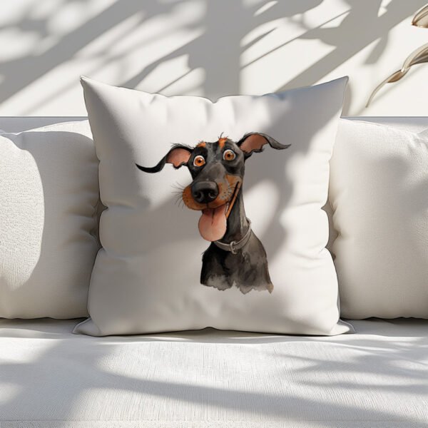 Pillow Cover with Funny Doberman Illustration - Image 4