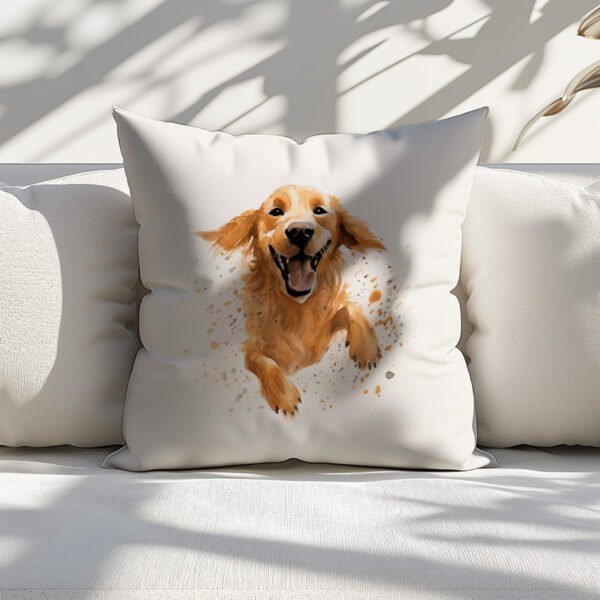Pillow Cover with Running Golden Retriever Illustration - Image 4