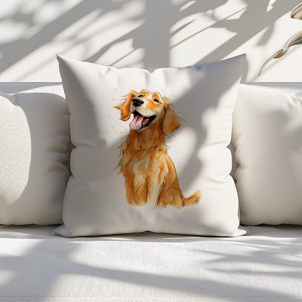 Pillow Cover with Funny Golden Retriever Illustration - Image 4