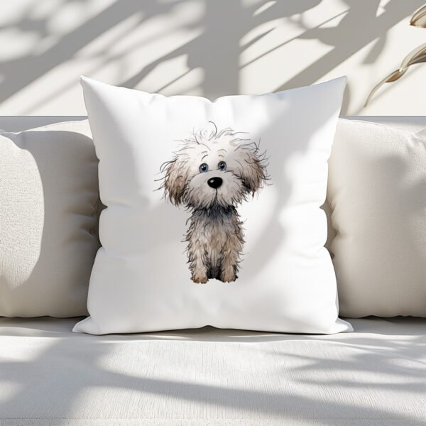 Pillow Cover with Funny Bichon Frisé Dog Illustration