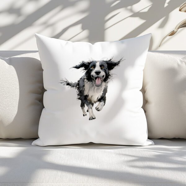 Pillow Cover with Funny Border Collie Illustration