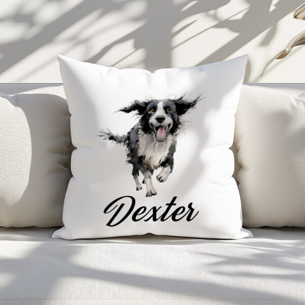 Pillow Cover with Funny Border Collie Illustration - Image 3