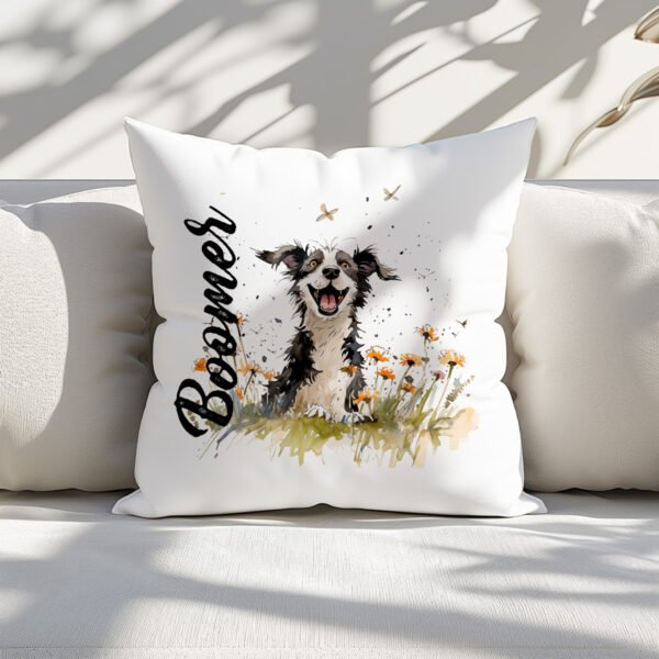 Pillow Cover with Funny Border Collie Illustration - Image 2
