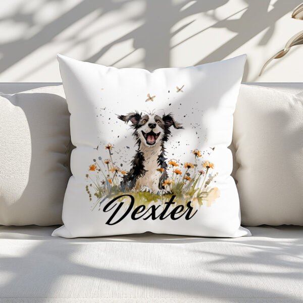 Pillow Cover with Funny Border Collie Illustration - Image 3
