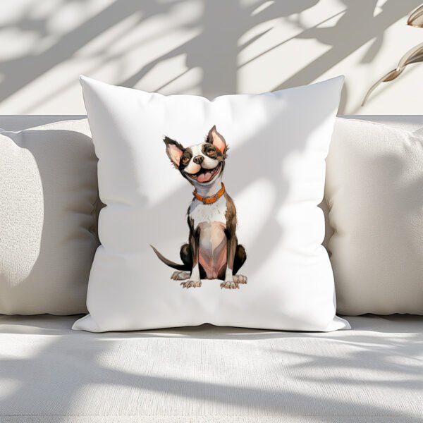 Pillow Cover with Funny Boston Terrier Illustration