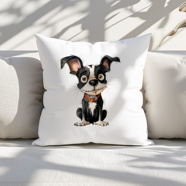 Pillow Cover with Funny Boston Terrier Illustration