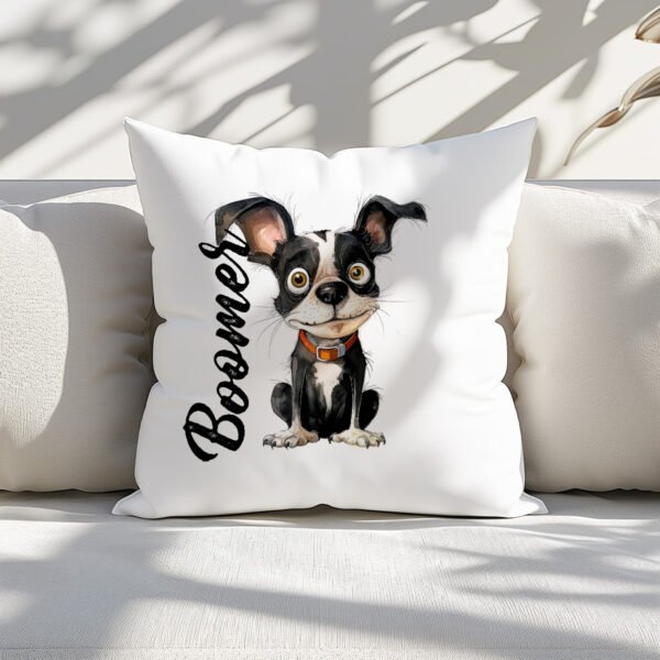 Pillow Cover with Funny Boston Terrier Illustration - Image 2