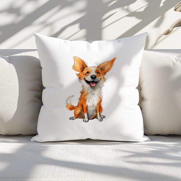 Pillow Cover with Funny Corgi Illustration