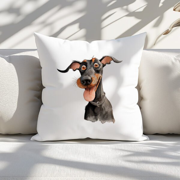 Pillow Cover with Funny Doberman Illustration