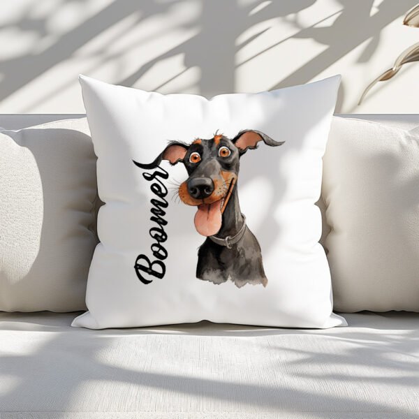 Pillow Cover with Funny Doberman Illustration - Image 2