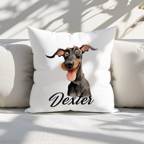 Pillow Cover with Funny Doberman Illustration - Image 3