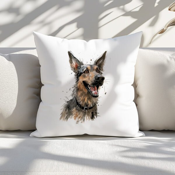 Pillow Cover with Funny German Shepherd Illustration