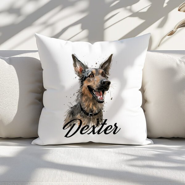 Pillow Cover with Funny German Shepherd Illustration - Image 2