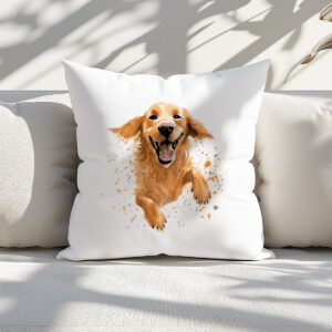 Pillow Cover with Running Golden Retriever Illustration