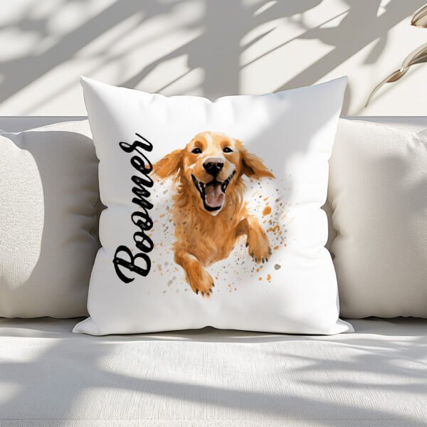Pillow Cover with Running Golden Retriever Illustration - Image 2