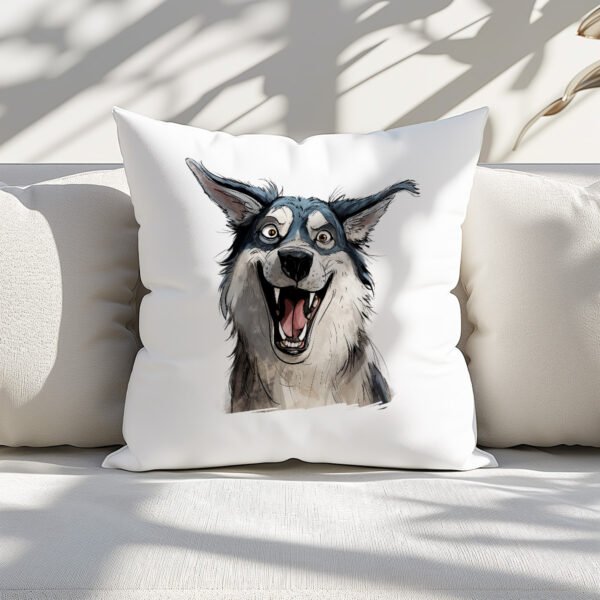 Pillow Cover with Funny Husky Illustration