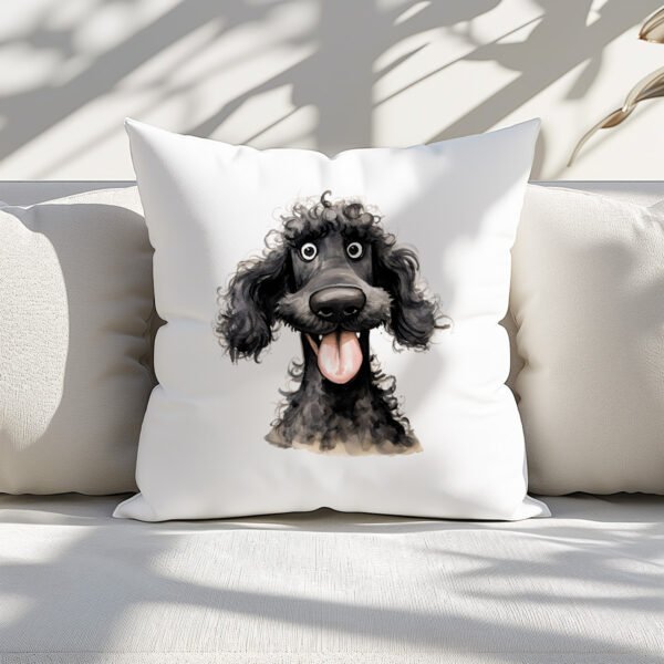 Pillow Cover with Funny Black Poodle Illustration