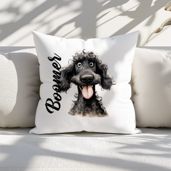 Pillow Cover with Funny Black Poodle Illustration - Image 2