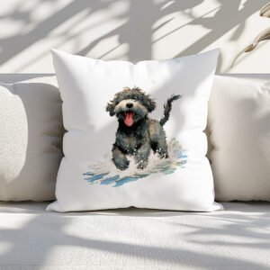 Pillow Cover with Funny Portuguese Water Dog Illustration