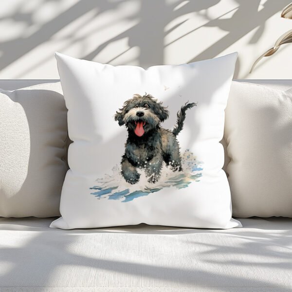 Pillow Cover with Funny Portuguese Water Dog Illustration