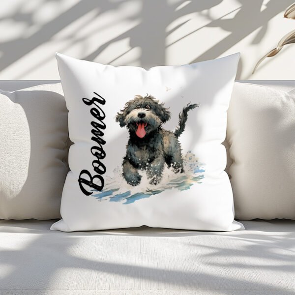 Pillow Cover with Funny Portuguese Water Dog Illustration - Image 2