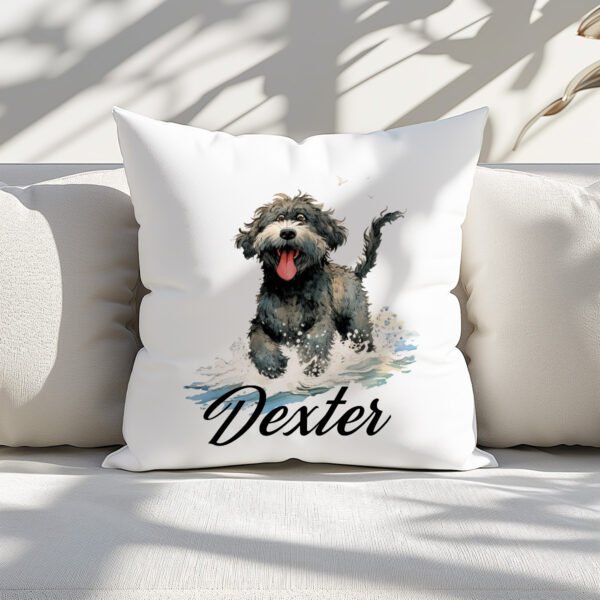 Pillow Cover with Funny Portuguese Water Dog Illustration - Image 3