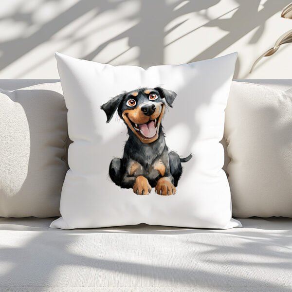Pillow Cover with Funny Rottweiler Illustration