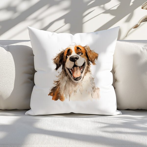 Pillow Cover with Funny Saint Bernard Dog Illustration