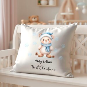 Personalized Baby's First Christmas Pillow Cover - Teddy Bear