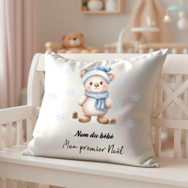 Personalized Baby's First Christmas Pillow Cover - Teddy Bear - Image 2