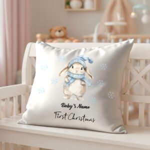 Personalized Baby's First Christmas Pillow Cover - Christmas Bunny