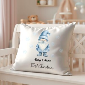 Personalized Baby's First Christmas Pillow Cover - Christmas Gnome