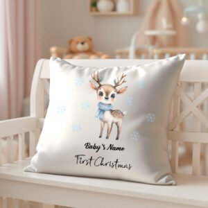 Personalized Baby's First Christmas Pillow Cover - Reindeer