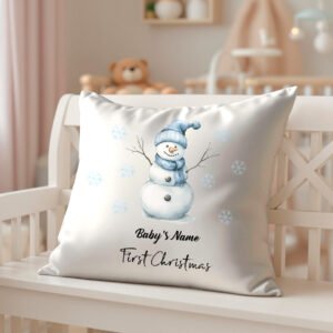 Personalized Baby's First Christmas Pillow Cover - Snowman