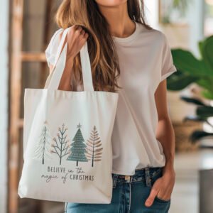 Boho Christmas Trees Tote bag - Believe in the Magic of Christmas