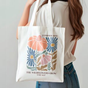 Sac fourre-tout à design religieux Chrétien – Consider how the wild flowers grow