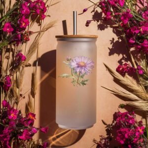 Birth Flower Frosted Glass Tumbler 17 oz